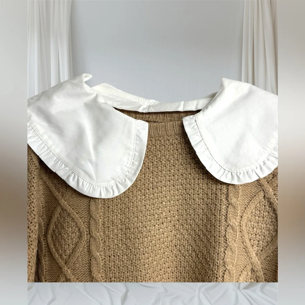 Blu Pepper Doll Collared Cable Knit Beige Sweater Size Small - Picture 5 of 8
